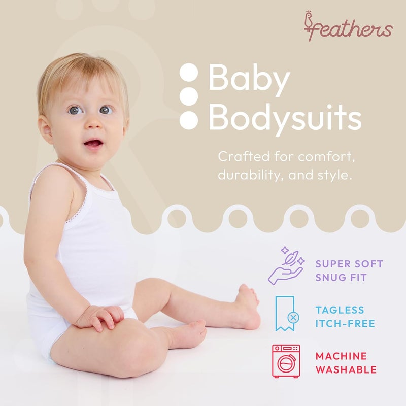 Feathers Tank Top Baby Girl Undershirts - Super Soft Cotton One-Piece Toddler Bodysuit (4 Pack) (Multicolor) - Image 2